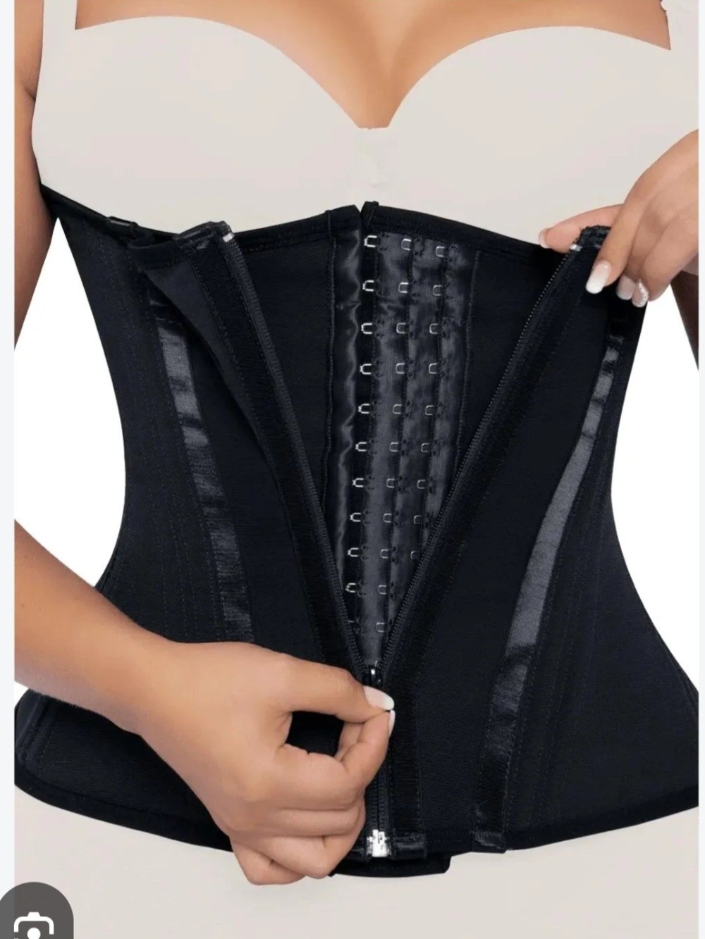 Black Waist Cincher with Zipper & Hook-Front Closure
